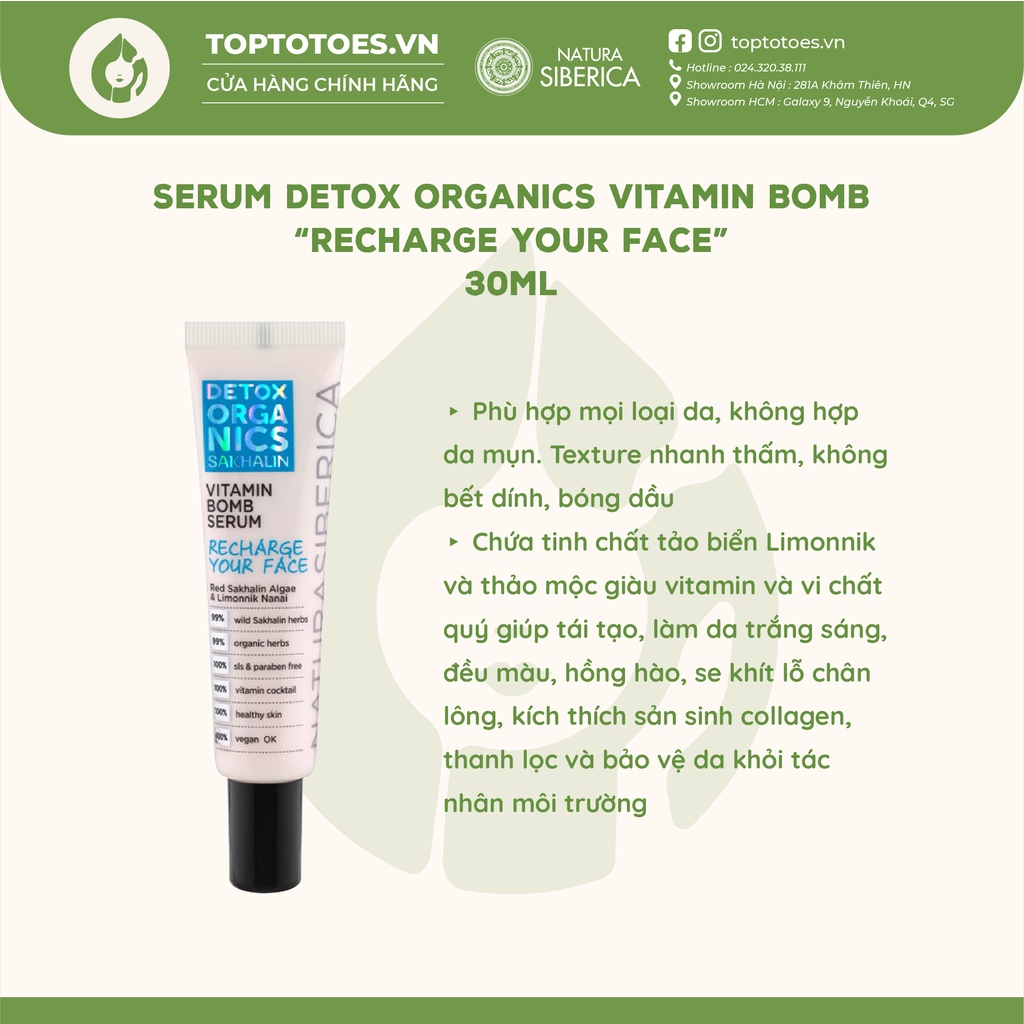 Serum Detox Organics Vitamin Bomb “Recharge your face” phục hồi, dưỡng da sáng hồng, căng bóng, se lỗ chân lông