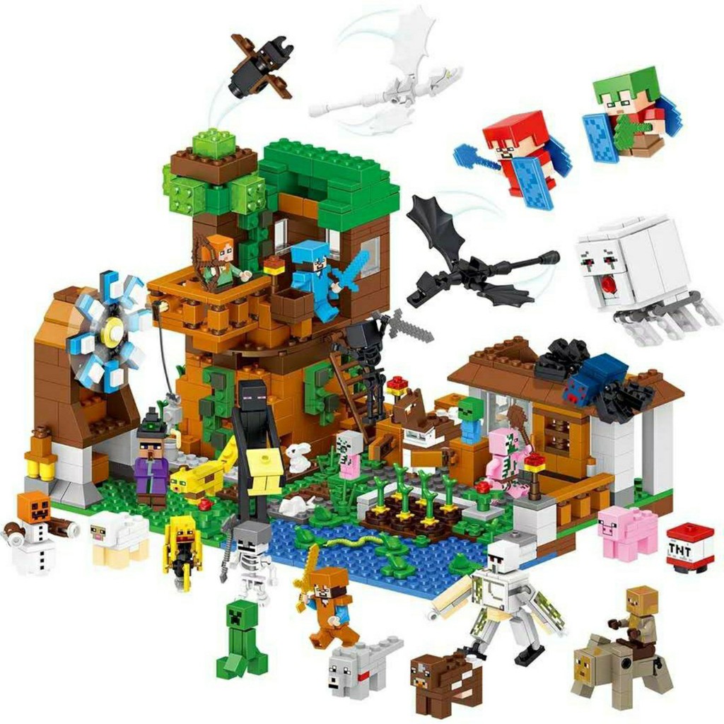 Đồ chơi lắp ghép Lego Minecraft - PRCK 63039 ( Xếp hình nông trại,phòng thủ bên đập nước 986 khối)