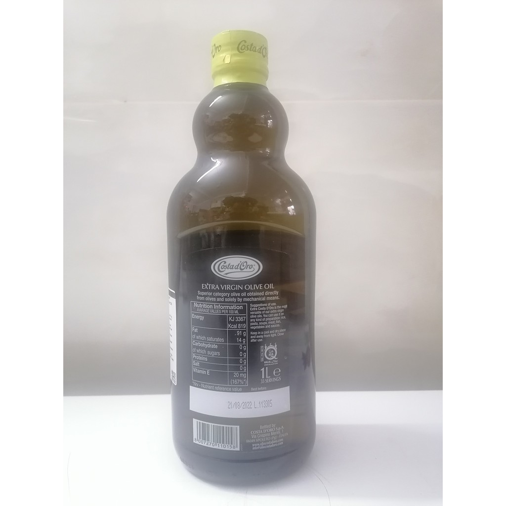 [1 Lít – Extra Virgin] Dầu ô liu nguyên chất [Italia] COSTAD’ORO Olive Oil (halal) (gfd-hk5)