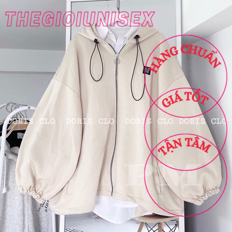 ÁO NỈ KHOÁ UNISEX THÊU LÔ GÔ BÒ TAY CHUN CHỐT GẤU 2 MÀU ĐEN, BE FREESIZE