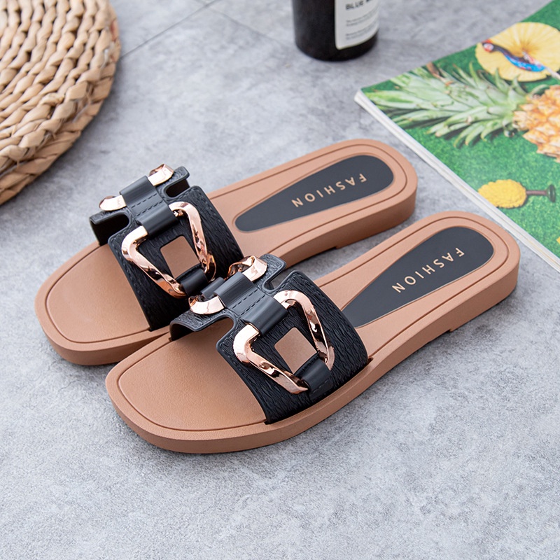 Dép Sandal Mùa Hè 2022 Đế Phẳng Có Khóa Kim Loại Đơn Giản Màu Sắc Thời Trang Phong Cách Mới Cho Nữ