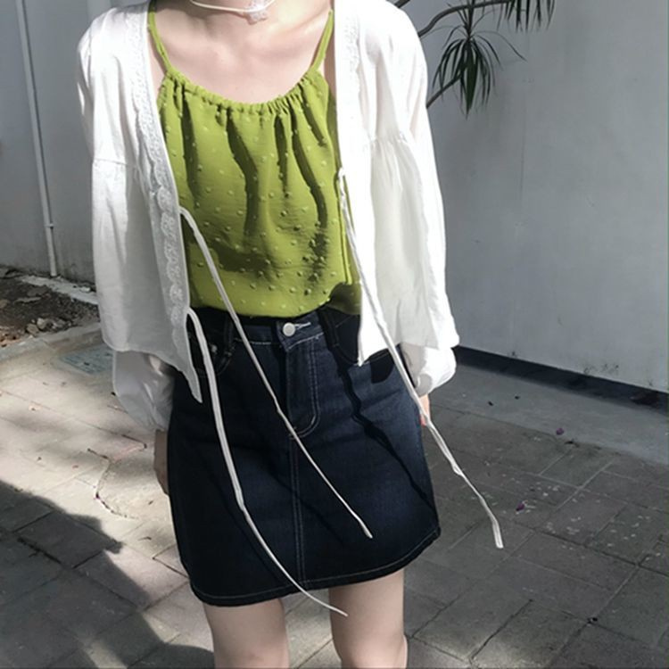 Màu trắng mỏng cardigan Áo khoác nữ mùa hè 2021 mới khâu ren kem chống nắng Áo sơ mi Thích hợp thiết kế áo sơ mi