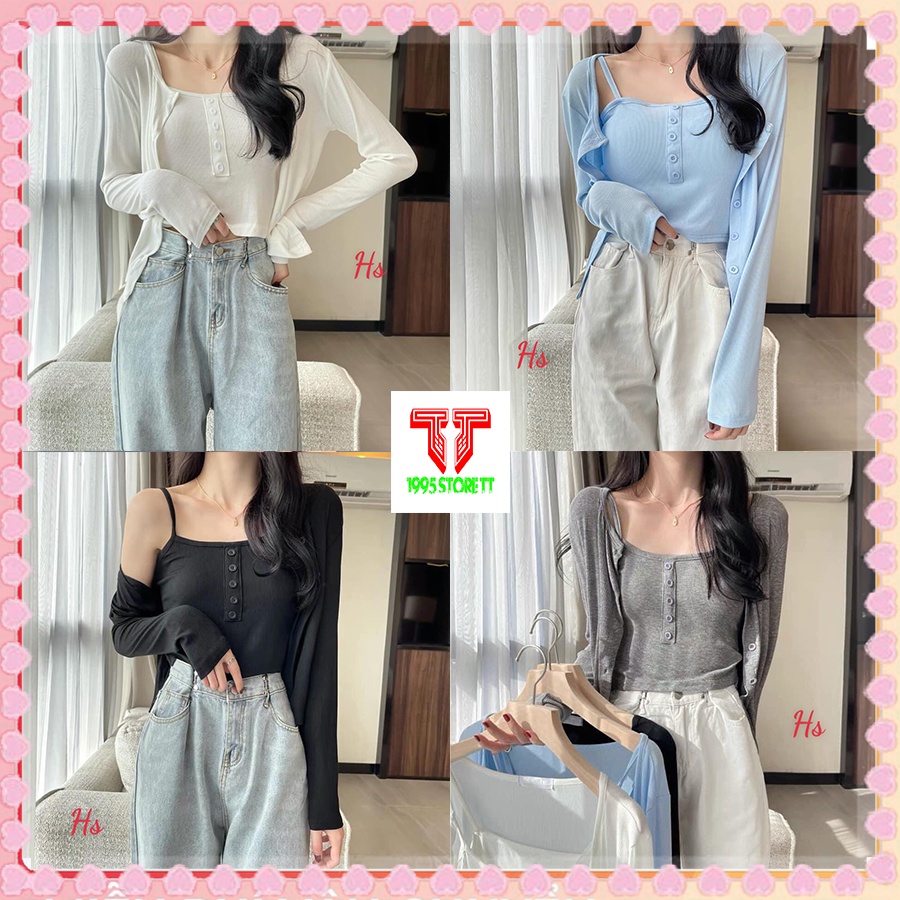 Set Áo 2 Dây 1 Hàng Cúc Giữa 4 Màu Chất Liệu Cotton Mã 0570 STORE TT 1995