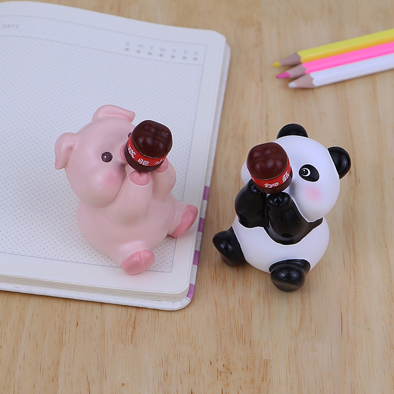 Mô hình gấu trúc shiba thỏ heo uống coca Ráp biểu cảm dễ thương trang trí bàn học bàn làm việc, taplo xe hơi quà tặng