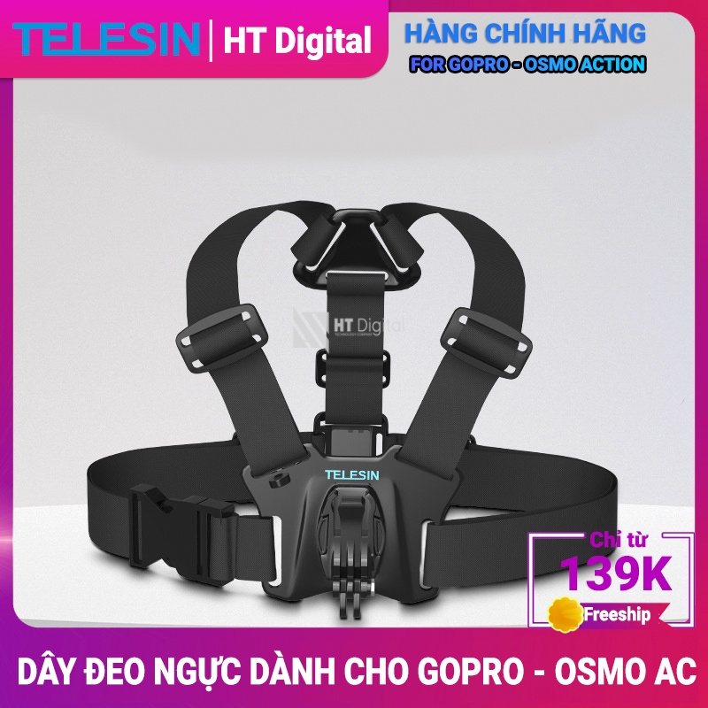 Dây đeo Ngực gắn camera Gopro, OSMO Action cam TELESIN, Phụ kiện dây đeo ngực cho máy quay thể thao