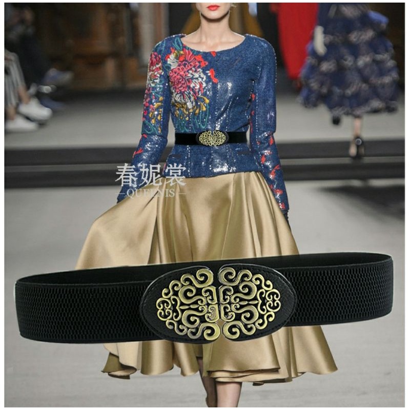 Dây nịt nữ thắt lưng nữ đai váy bản to 4cm màu đen