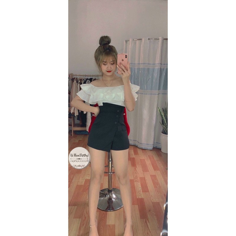 quần giả váy vạt lệch cạp cao