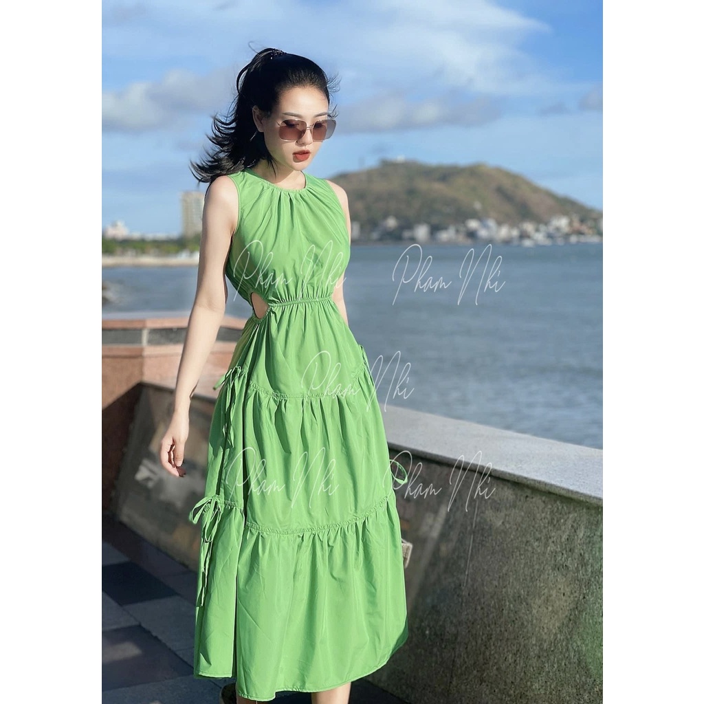 Đầm Váy Nữ Khoét Eo Nhúng Tiểu Thư , Đầm Maxi Đi Chơi Đi Du Lịch