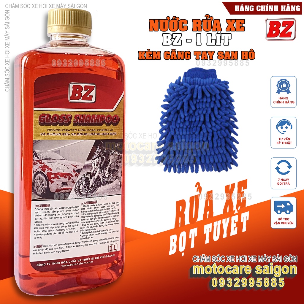 [TẶNG GĂNG TAY] Xà bông BZ rửa xe Gloss Shampoo thế hệ mới siêu bọt rửa cực sạch