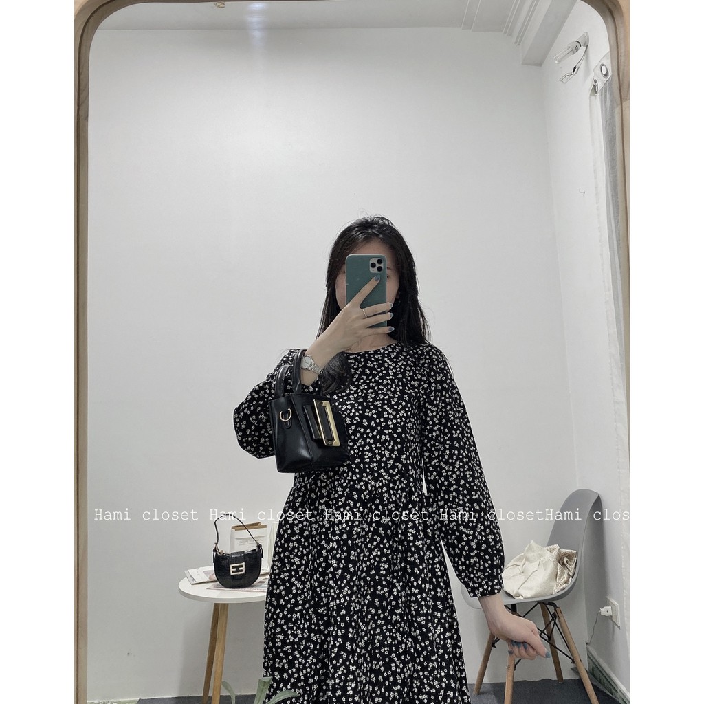 Váy babydoll nhung mịn hoa nhi buộc dây eo mã V015