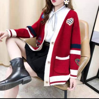 Áo khoác len đỏ cadigan cá tính - Áo len cadigan dài tay Form rộng