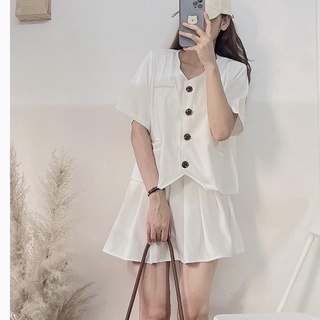 Set áo kèm chân váy xếp ly ulzang [M17]