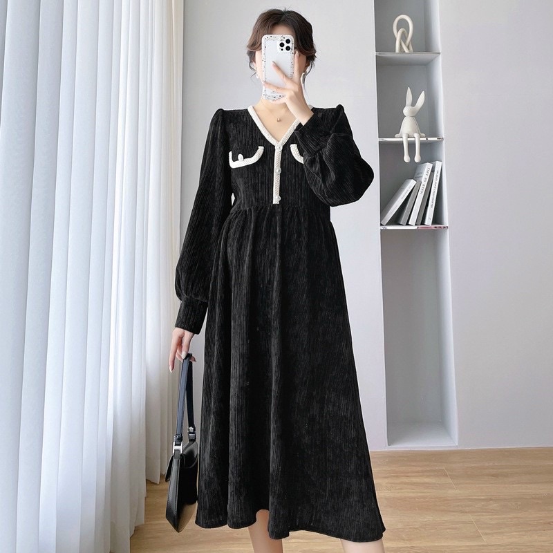 Váy ,đầm bầu và sau sinh ❤ FREESHIP❤ chất nhung tăm Dài Tay mặc mùa THu Đông cực xinh,trẻ đẹp HÀNG BÁN SHOP