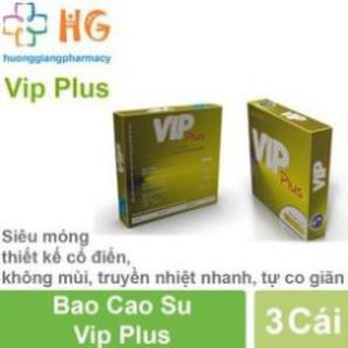 [3 chiếc] Bao cao su VIP Plus giá rẻ, an toàn, chất lượng hộp 3 chiếc /áo mưa