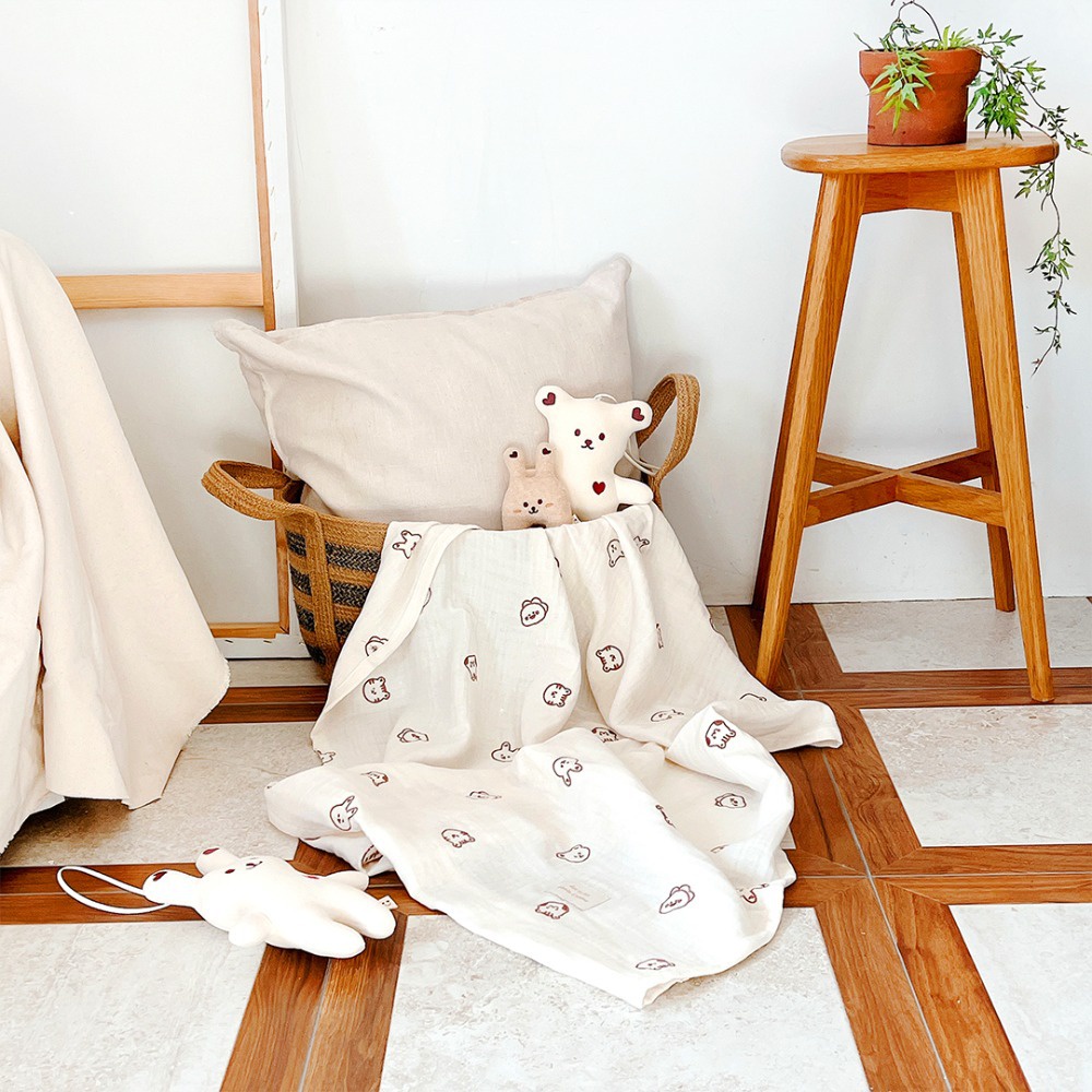 Khăn Tắm Bằng Vải Cotton Gauze Ba Lớp Thêu Họa Tiết Dễ Thương Dành Cho Bé Sơ Sinh