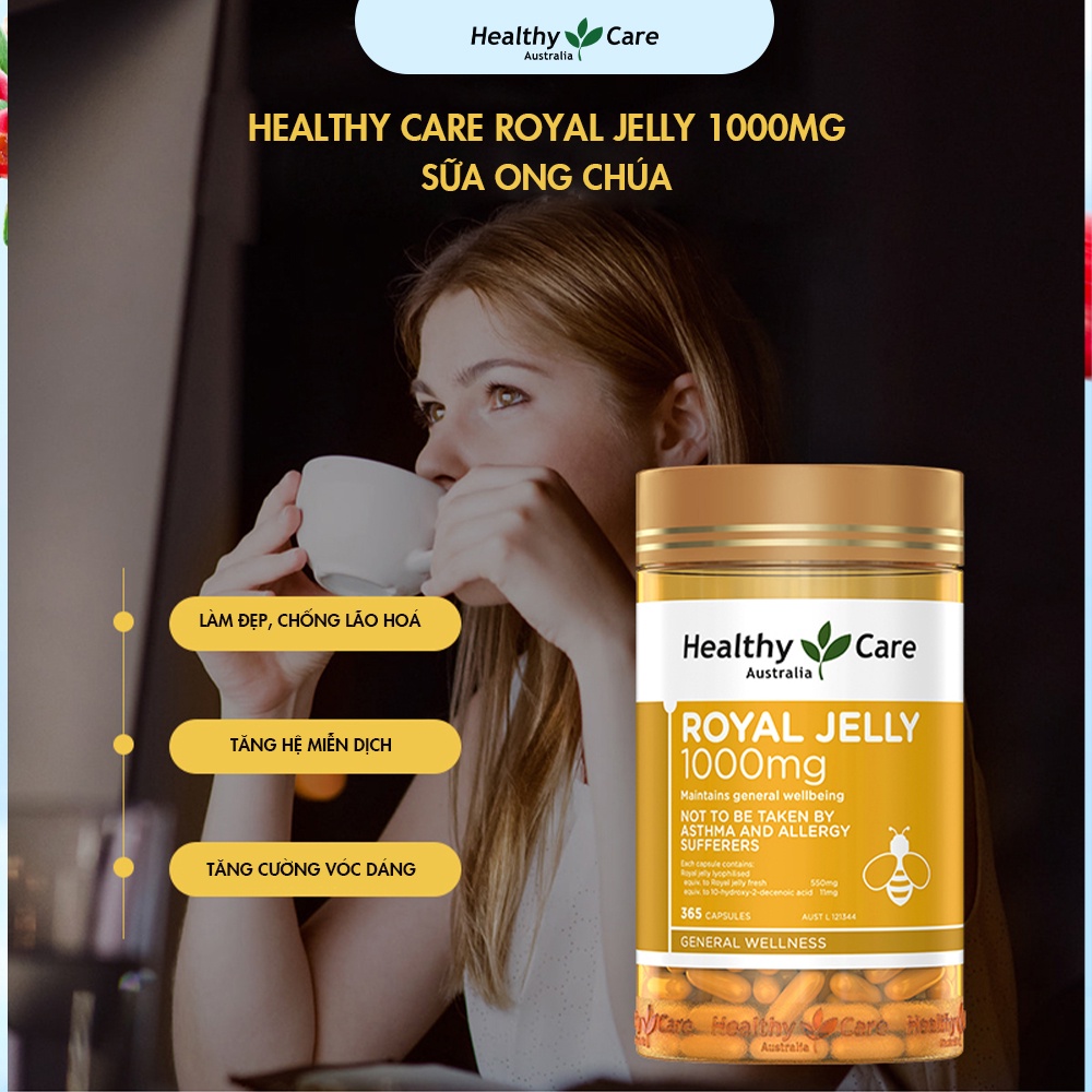 Viên uống sữa ong chúa đẹp da làm chậm lão hóa Healthy Care Royal Jelly 365 viên