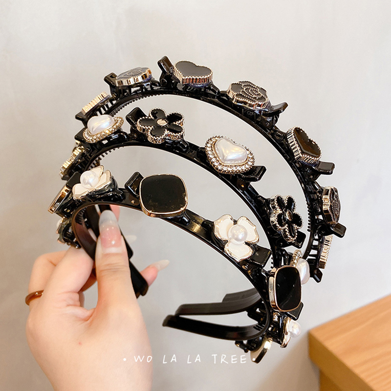 Băng Đô Cài Tóc Đính Ngọc Trai Đen Phong Cách Hàn Quốc