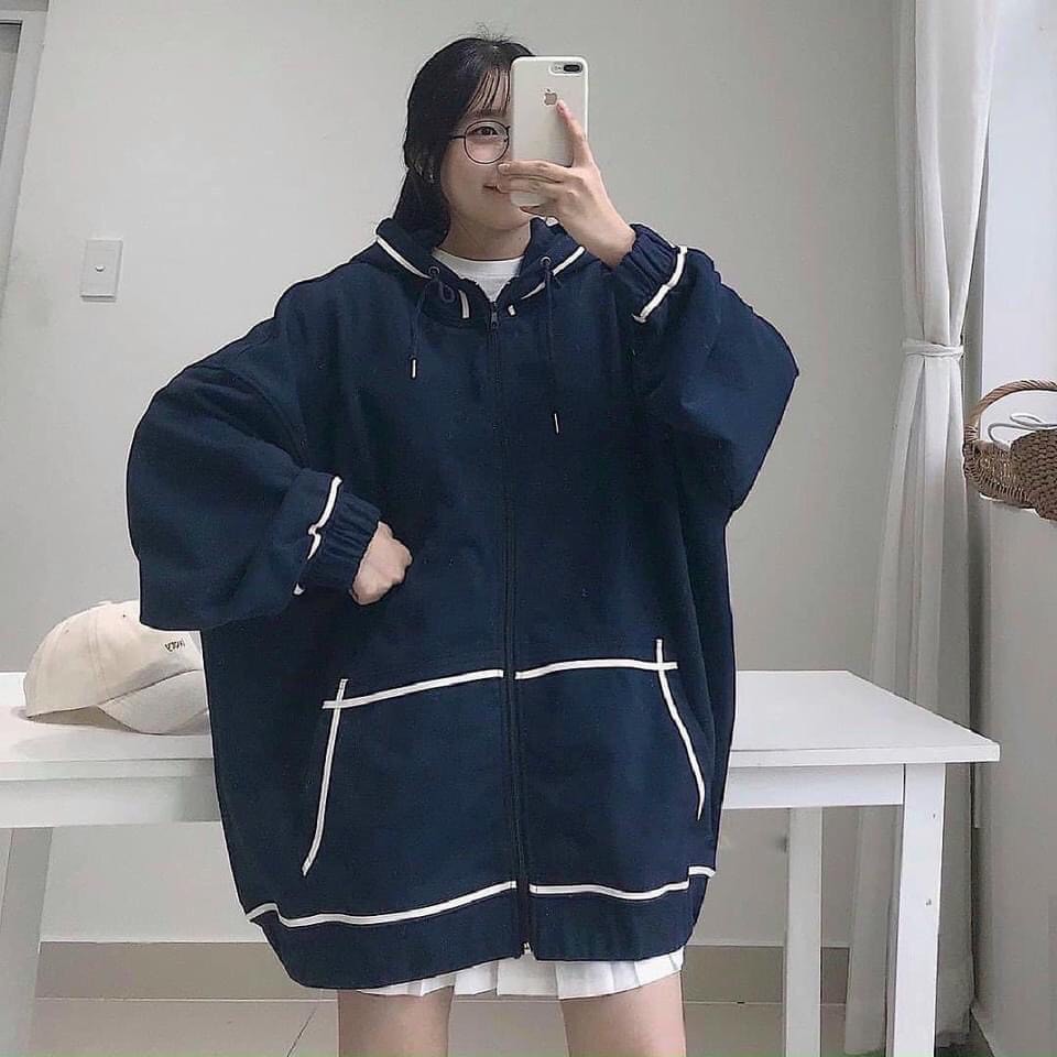 Áo Khoác Hoodie Chạy Viền Tay Bồng Áo Jacket Nỉ Unisex Form Rộng Khóa Kéo Kèm Mũ 3 Màu | WebRaoVat - webraovat.net.vn