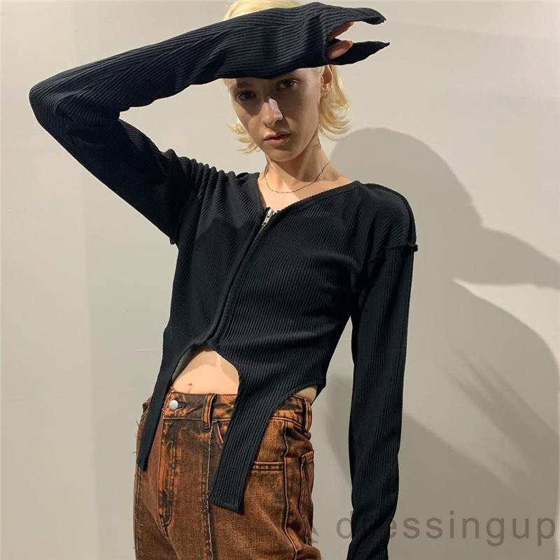 Áo khoác cardigan ngắn tay dài cổ chữ V màu sắc trẻ trung cho nữ
