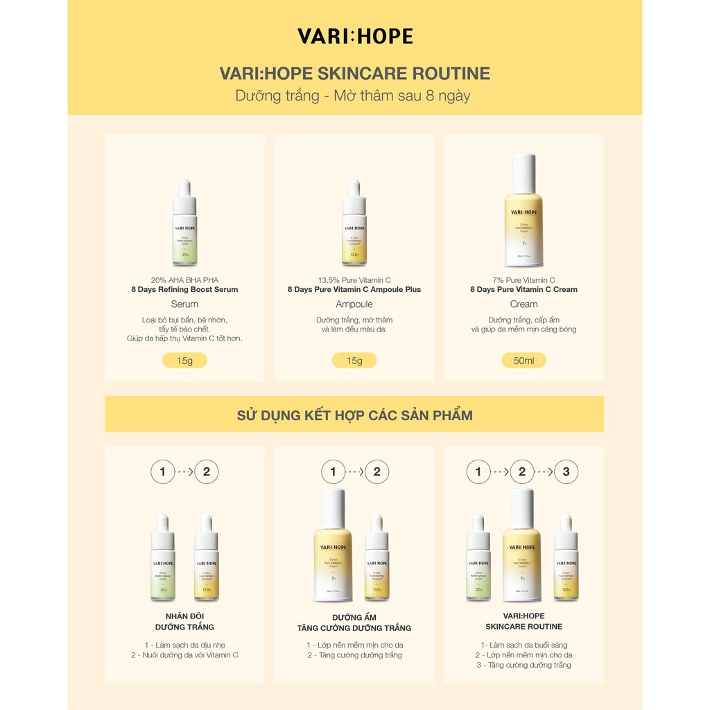 Kem dưỡng Vari hope Dưỡng Trắng Da, Mờ Thâm trong 8 ngày 8 Days Pure Vitamin C NPP Shoptido