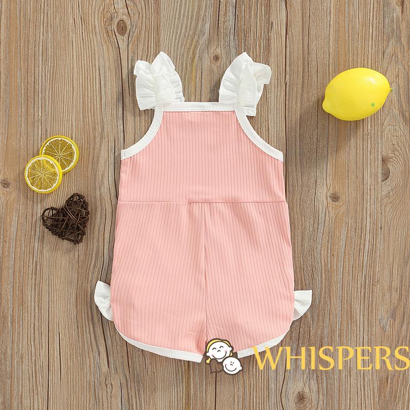 WHISPERS-Baby Girls Romper Ruffle Shoulder Straps Lettering Elastic Rib Surface Bow Decor One Piece