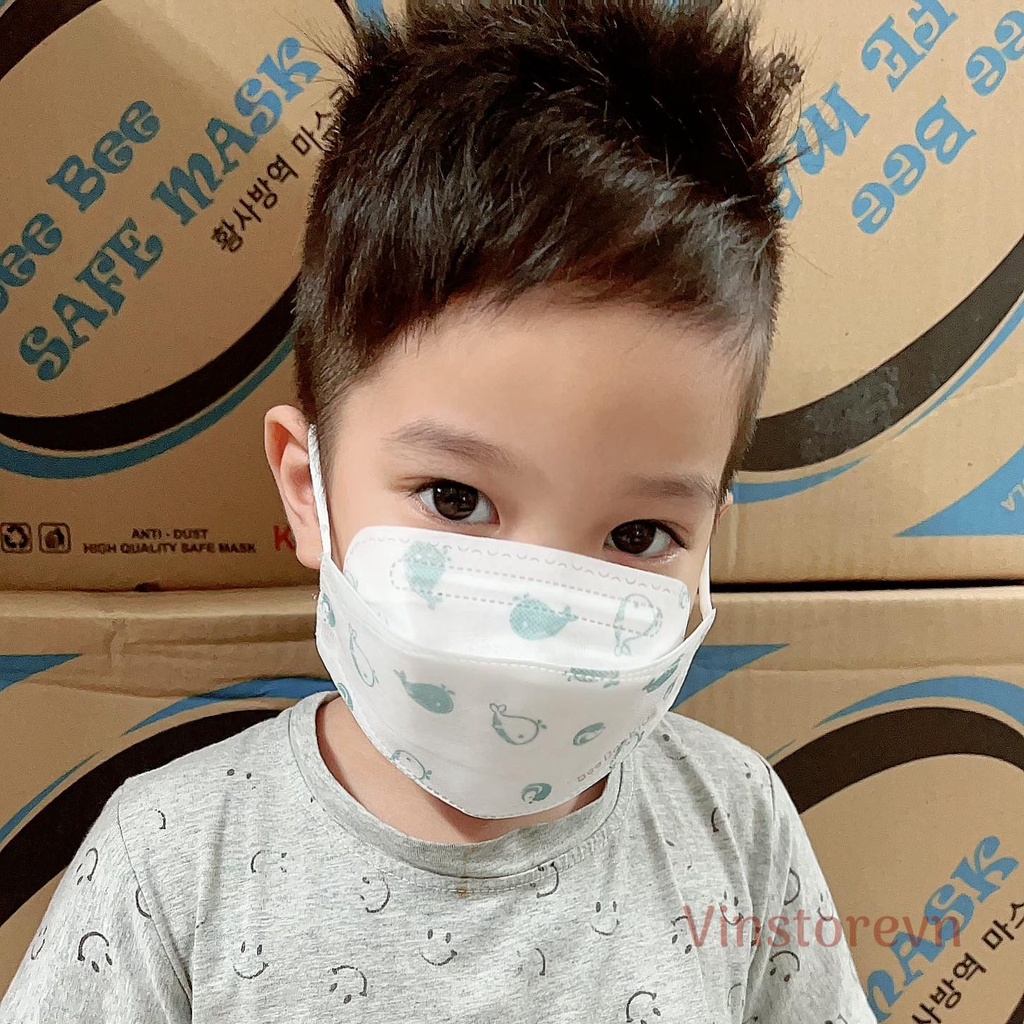 Túi 10 khẩu trang trẻ em BEE BEE KIDS MASK KF94 4D cho bé 4d từ 3-12 tuổi in hình kháng khuẩn 4 lớp