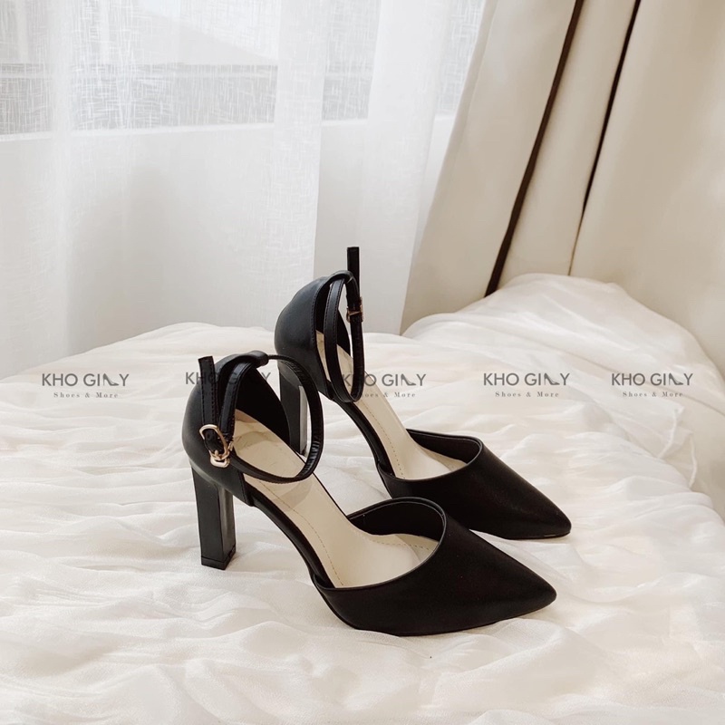 Giày cao gót nữ gót dẹt sandal cao gót dẹt quai cài da mờ 8cm