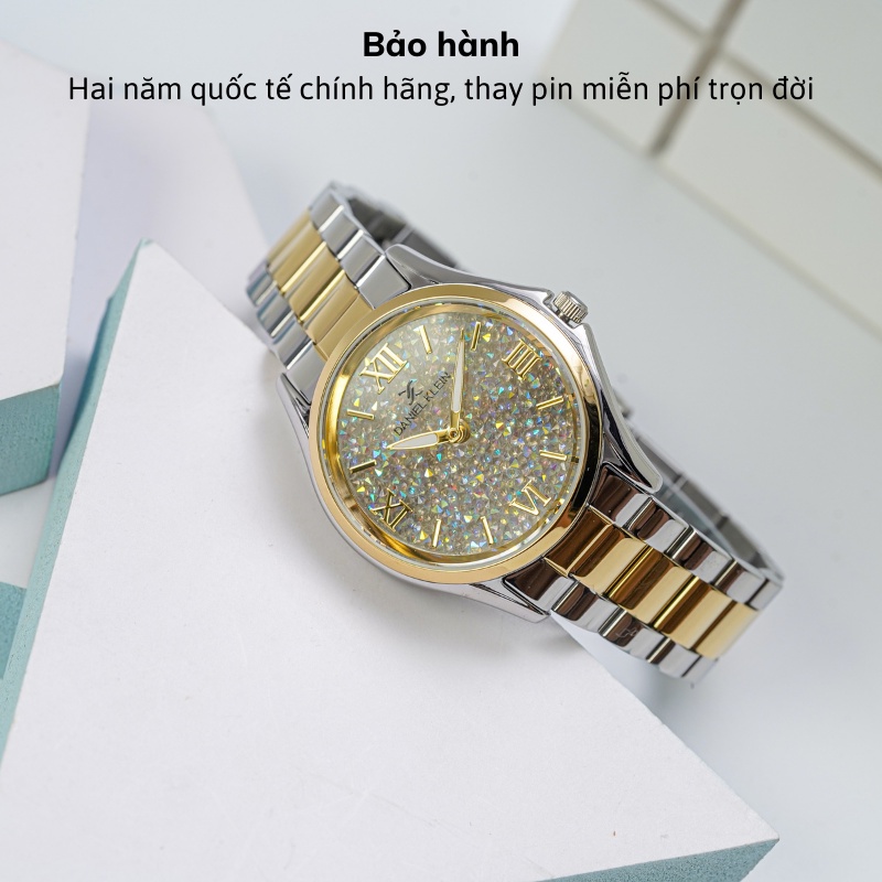 Đồng hồ nữ Daniel Klein Watch DK.1.12528 mặt nhỏ đính đá, kính cứng chống xước, chống nước, dây thép đeo tay cao cấp