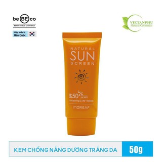[ Chính hãng ] Kem chống nắng dưỡng trắng da Inoreaf Natual Sun Screen SPF 50+/PA+++ BEBECO Hàn Quốc