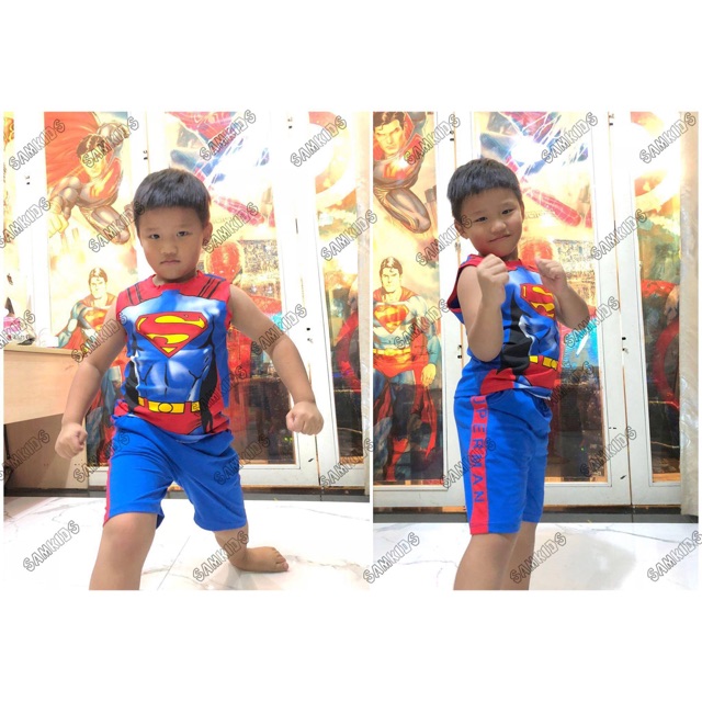 Quần áo bé trai - Bộ sát nách siêu nhân Super Man , chất cotton 100% - Hãng Samkids