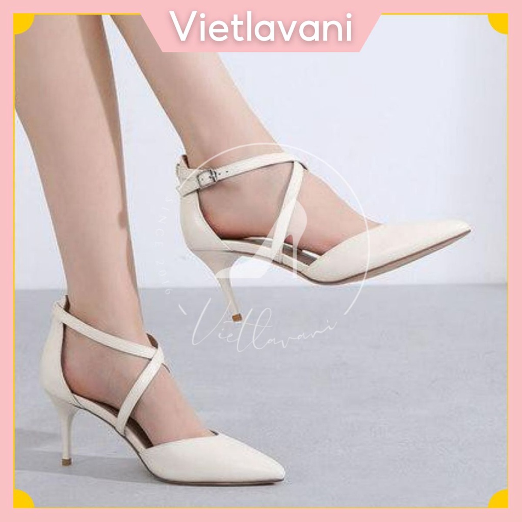 Giày nữ cao gót quai chéo 8cm quý phái Mã XKC30