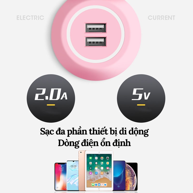 Ổ Cắm Điện Thông Minh Đa Năng Chống Giật, Tích Hợp 2 Cổng Cắm Sạc USB Tiện Lợi Hình CON SÂU VERSION 5 - Gia Dụng Tý Tẹo