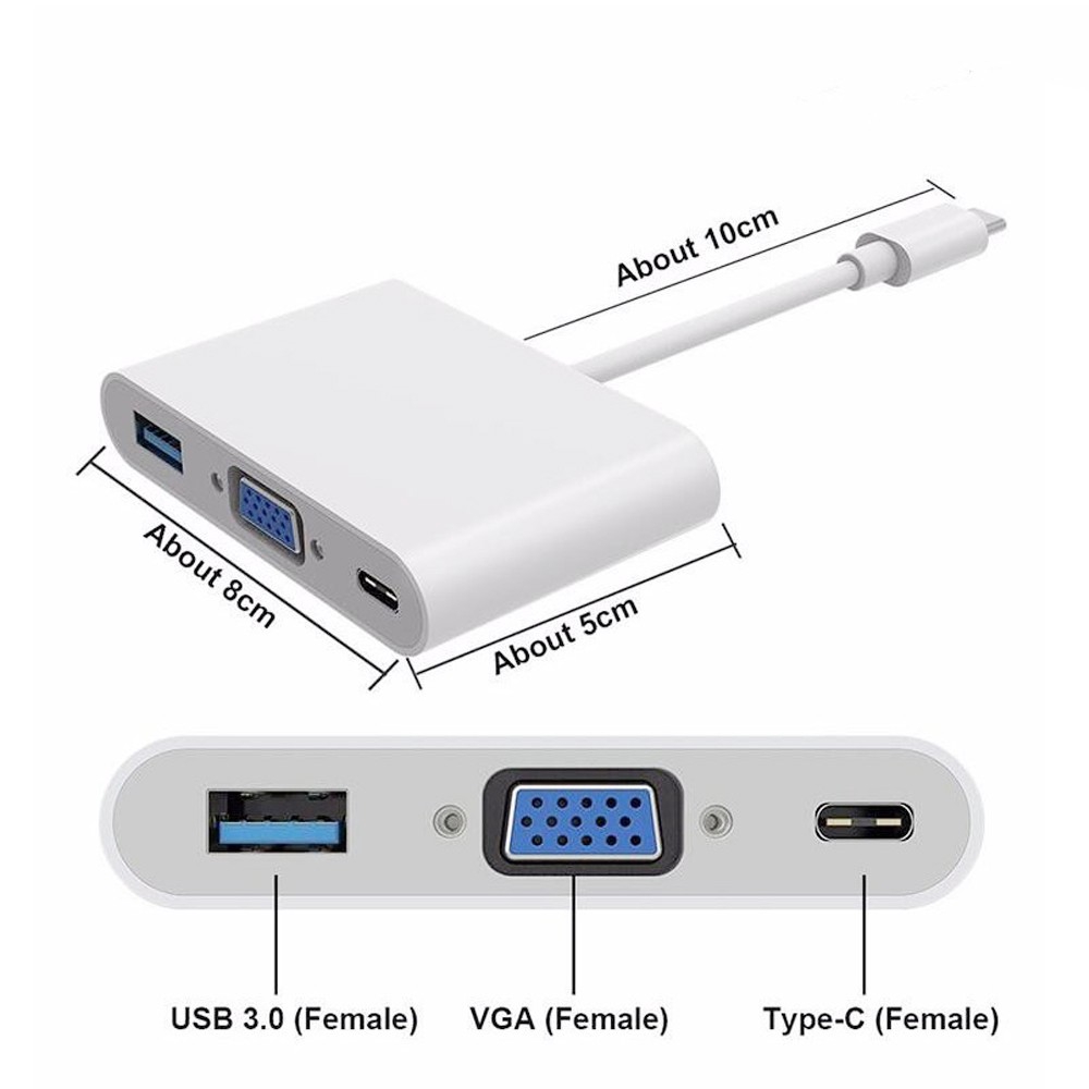 Type-C 3.1 to VGA + USB3.0 + PD 3-in-1 Docking Station MacBook to Projector Video Cable