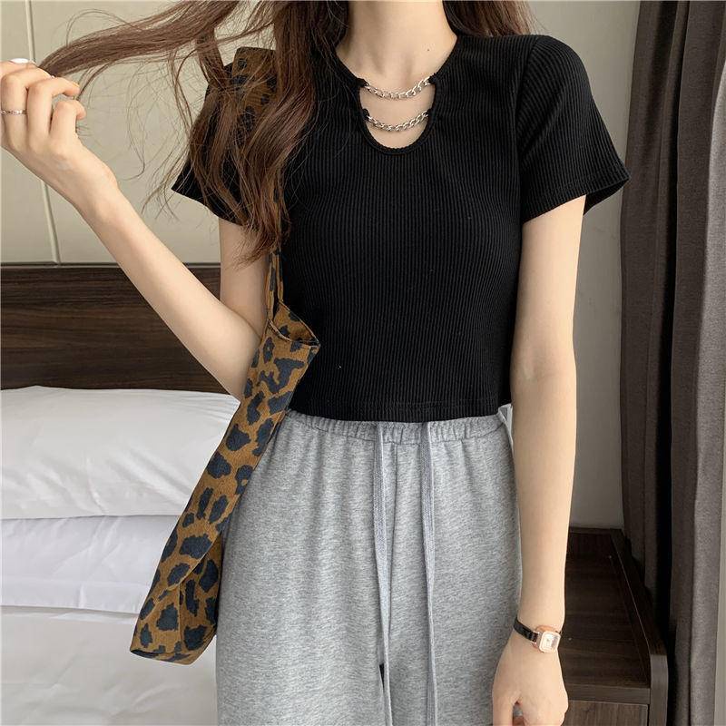 Áo Thun Ngắn Tay Eo Cao Thời Trang Mùa Hè Hàn Quốc Dành Cho Nữ