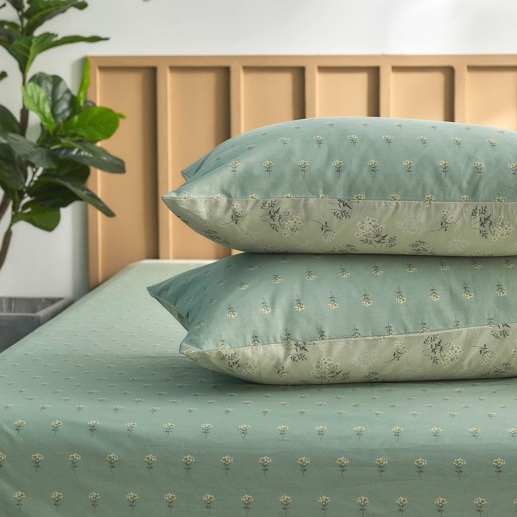 Bộ ga gối cotton 100% họa tiết hoa nhí, chất liệu mềm mịn chuẩn cotton