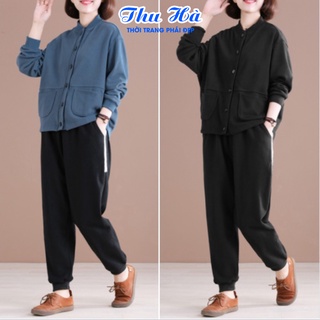 Đồ bộ thu đông nữ chất liệu cao cấp dày dặn quần áo trung niên Thu Hà trẻ trung thanh lịch ĐBH.37