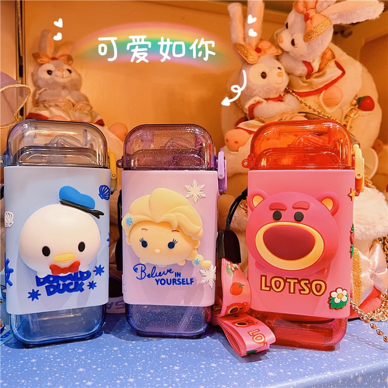 Disney/ LOTSO BEAR Bình Nước Silicon Hình Vuông In Hình Hoạt Hình 3D Dễ Thương