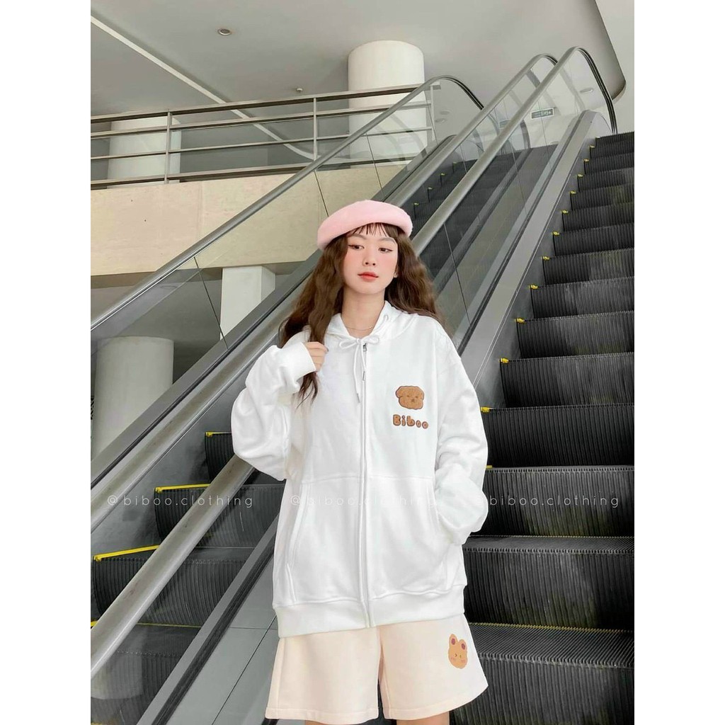 Áo Khoác Hoodie Nỉ Bông Gấu BIBOO Khoác Zip Form Rộng Unisex Nam Nữ Ulzzang | BigBuy360 - bigbuy360.vn