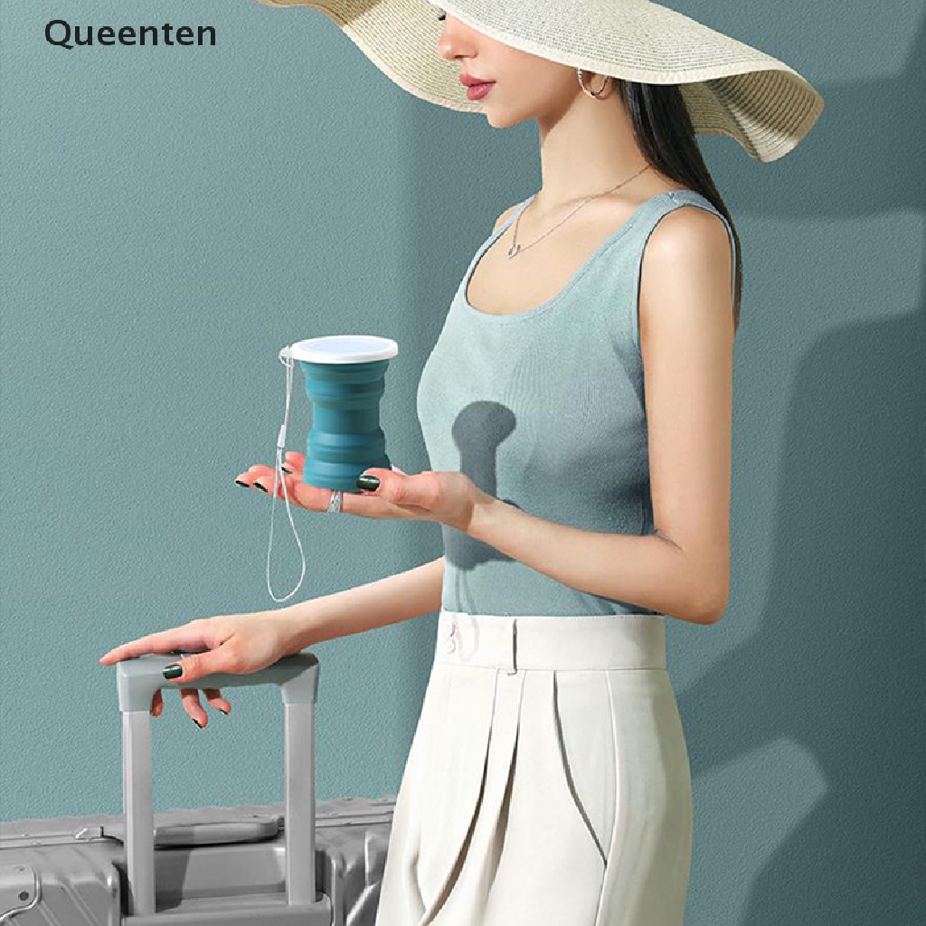 Queenten Folding Water Bottle Cup 320ml Foldable Silicone Coffee Drinking Cups Mugs QT