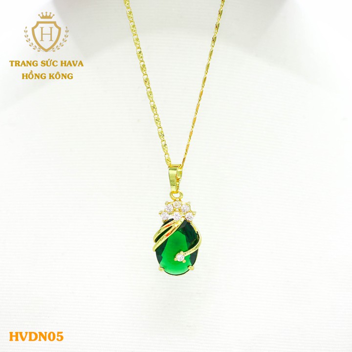 Dây Chuyền, Vòng Cổ Nữ Mặt Đính Đá Xanh Xi Mạ Vàng Non Cao Cấp - Trang Sức Hava Hong Kong - HVDN05