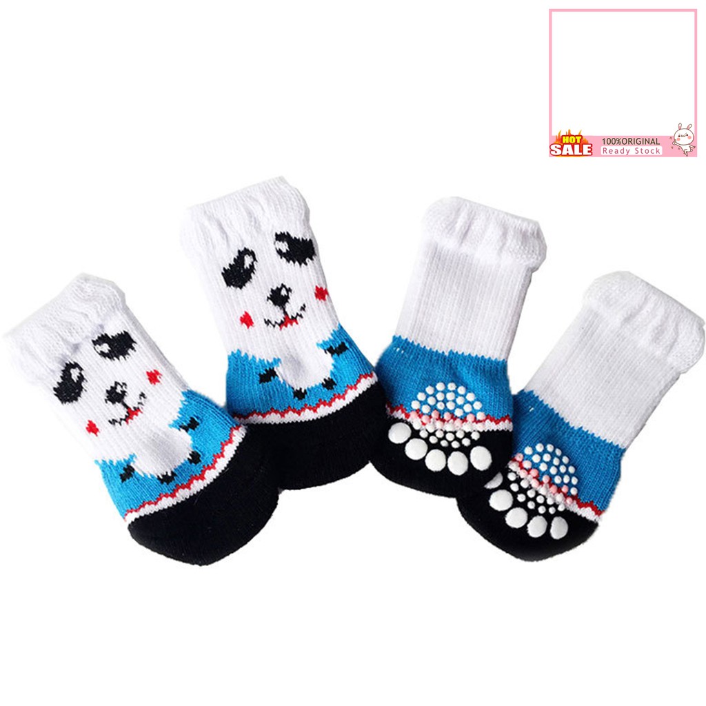 Set 4 chiếc vớ cotton chống trơn trượt họa tiết hoạt hình dễ thương dành cho thú cưng