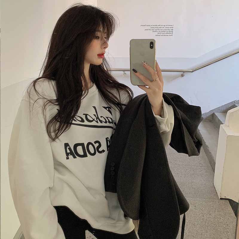 NRVP Áo Hoodie Dáng Rộng Thời Trang Hàn Quốc Đơn Giản Cá Tính Cho Nữ