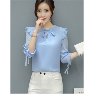 Bán lẻ giá sỉ. Áo sơ mi nữ công sở kiểu tay lỡ nơ tay và cổ - mã A3