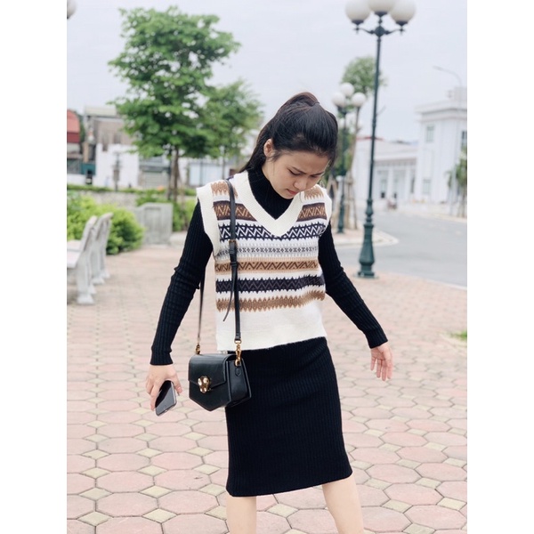 Áo gile len nhiều mẫu họa tiết vintage Forgirl áo không tay dáng suông cá tính, gile len phong cách Hàn Quốc