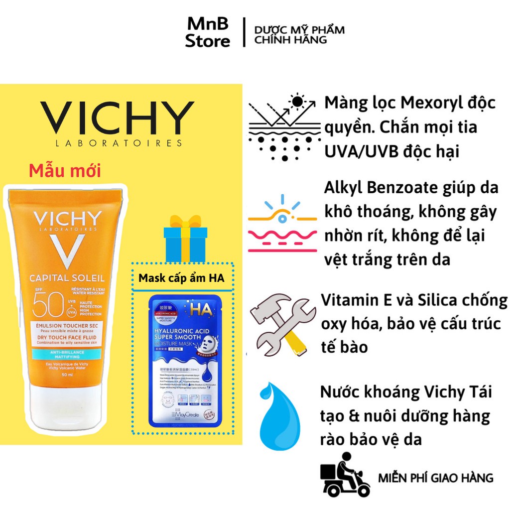 [Mẫu mới] Kem Chống Nắng Vichy Emusion Ideal Soleil SPF50 Mattifying Face Fluid Dry Touch