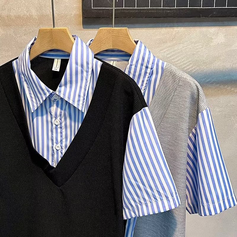 Áo Sơ Mi Giả Hai Lớp Tay Ngắn Dáng Rộng Thời Trang Mùa Hè Hàn Quốc 2022