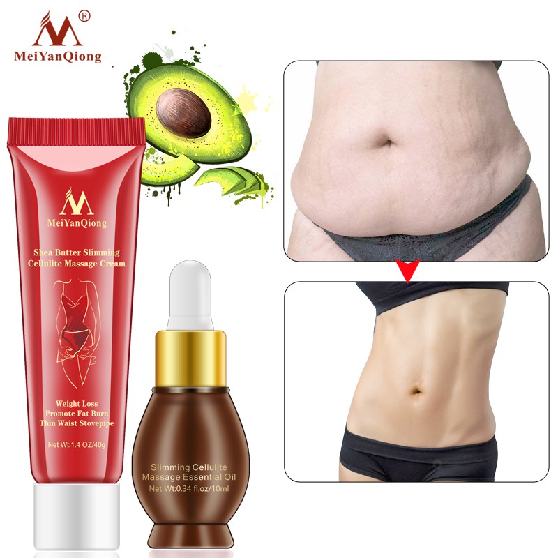 MeiYanQiong Slimming Cellulite Massage Cream 40g + Body Essential Oil 10ml Weight Loss Fat