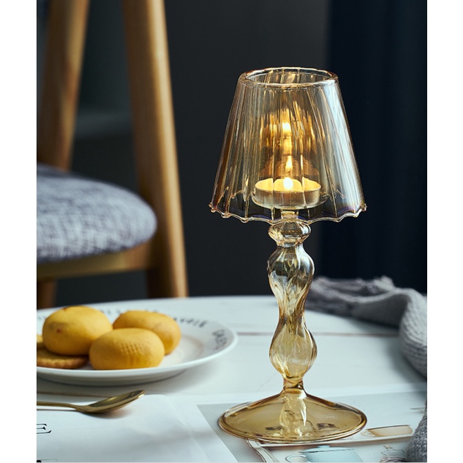 Chân nến thủy tinh phong cách BẮC ÂU, giá đỡ nến trang trí các buổi tiệc lãng mạn cao 19cm