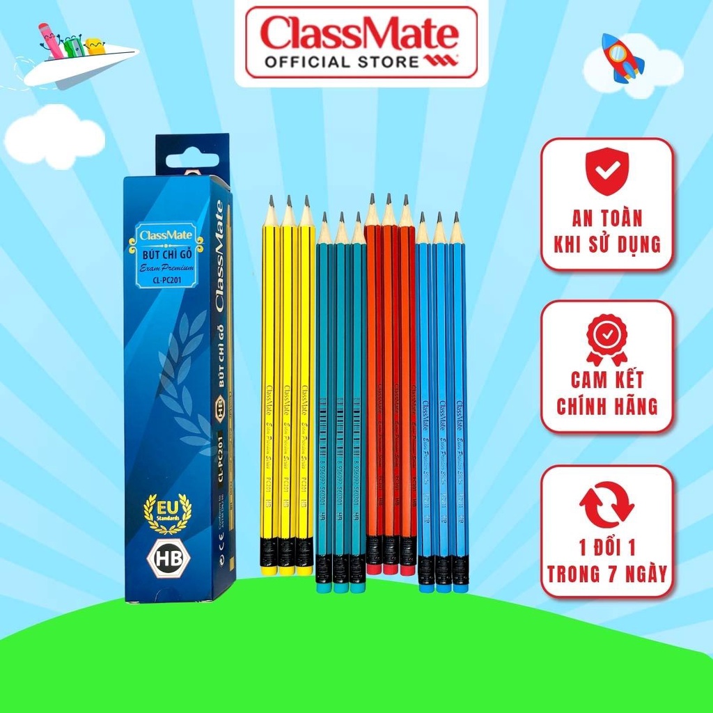 Hộp 20 chiếc Bút Chì Gỗ Có Tẩy HB CLASS MATE Nét Bút Mịn, Ngòi Chắc Chắn CL-PC201 (20 chiếc/hộp)