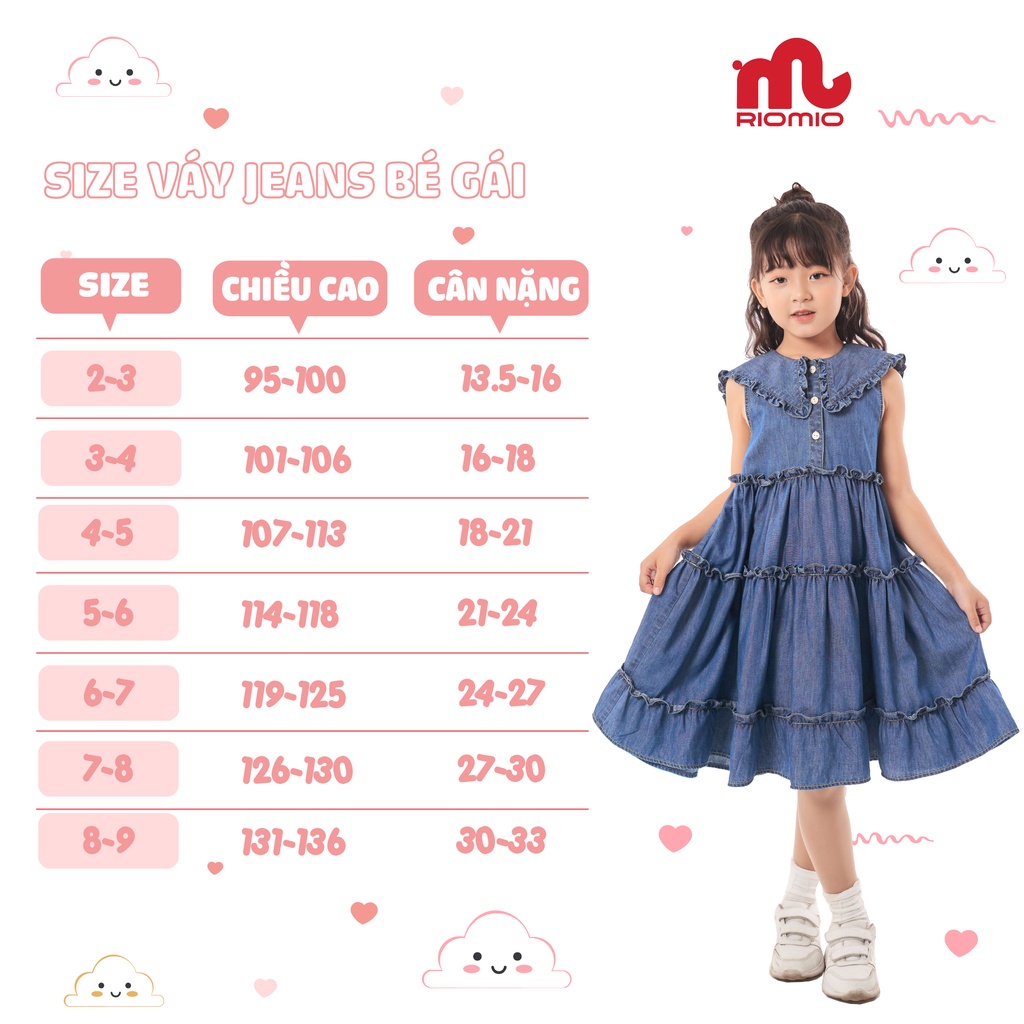 Váy bé gái 2-9 tuổi (13-33kg) dáng xòe RIOMIO 100% cotton jean USA cao cấp siêu xinh cho bé - RO211
